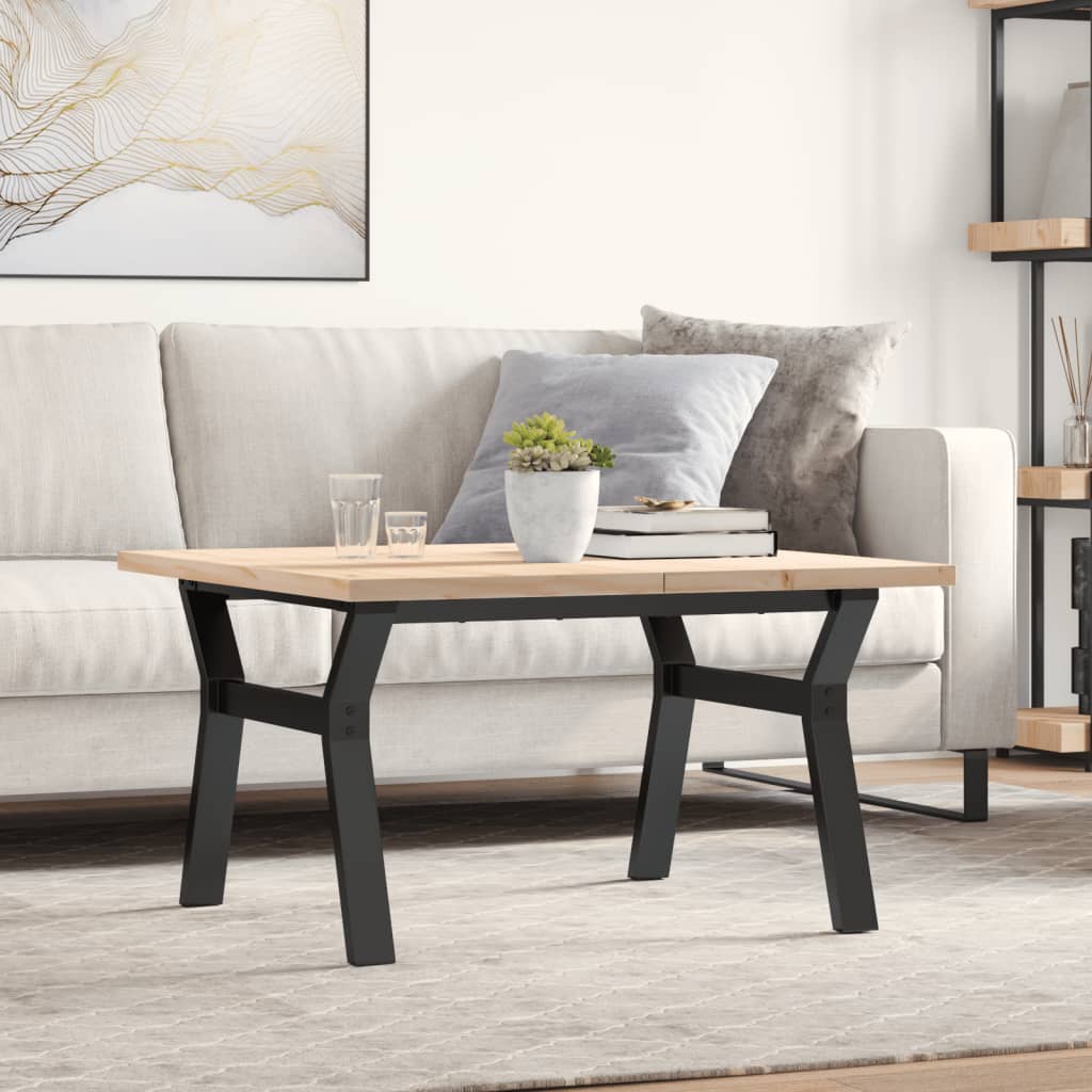 vidaXL Coffee Table Y-Frame 80x80x45.5 cm Solid Wood Pine and Steel