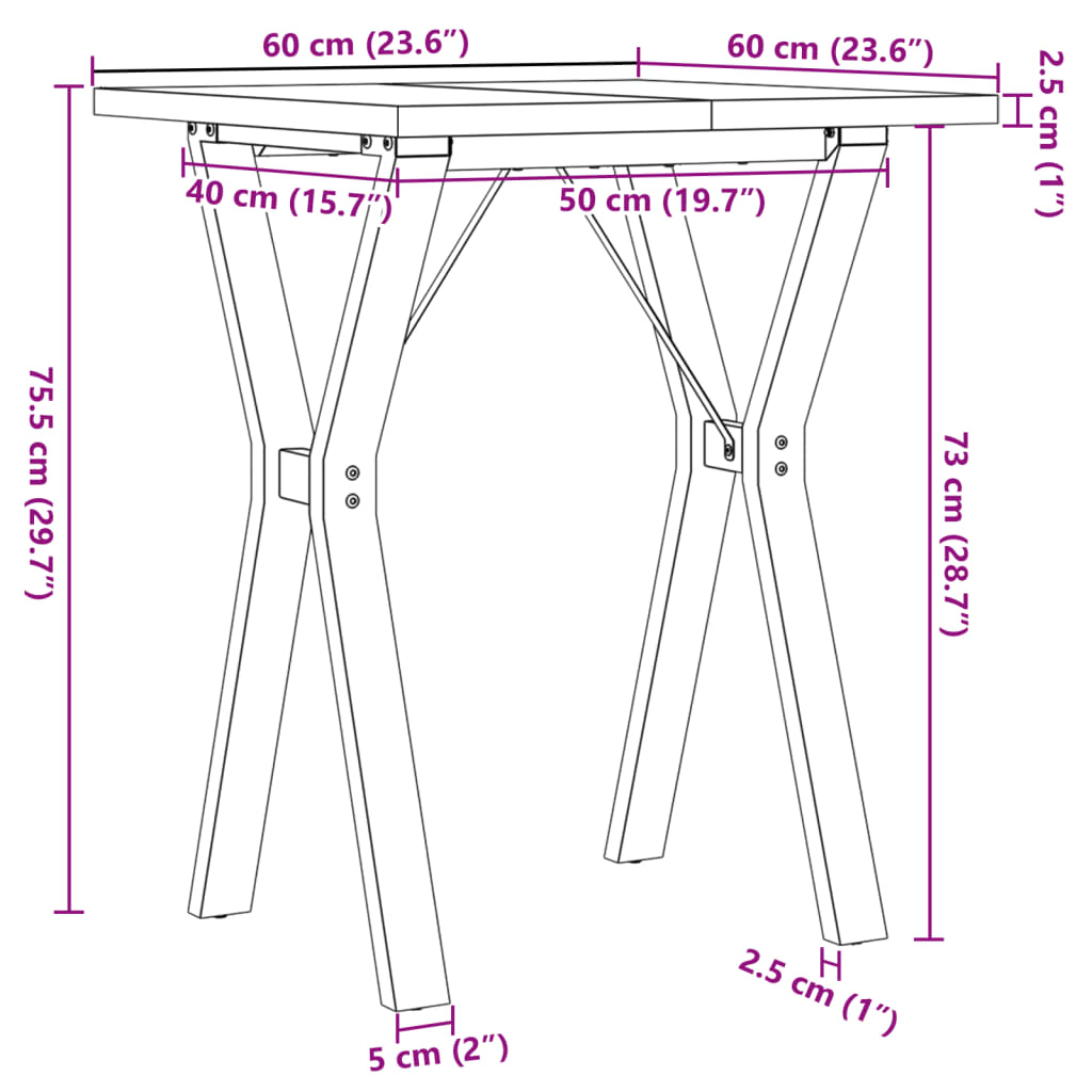 vidaXL Dining Table Y-Frame 60x60x75.5 cm Solid Wood Pine and Steel