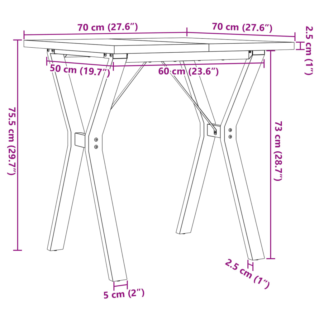 vidaXL Dining Table Y-Frame 70x70x75.5 cm Solid Wood Pine and Steel