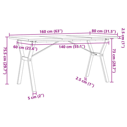 vidaXL Dining Table Y-Frame 160x80x75.5 cm Solid Wood Pine and Steel