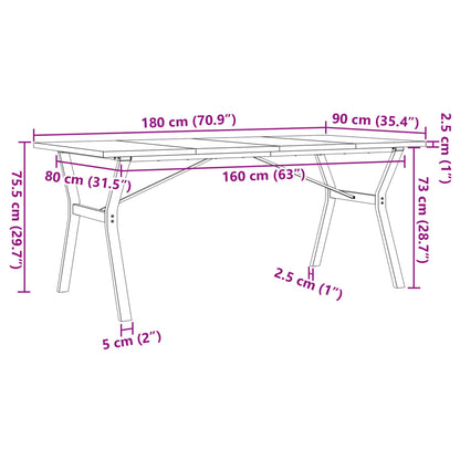vidaXL Dining Table Y-Frame 180x90x75.5 cm Solid Wood Pine and Steel
