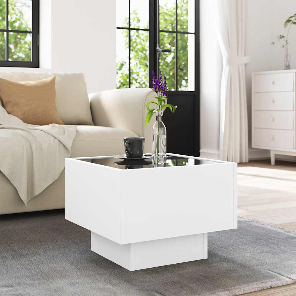 vidaXL Side Table with LED White 40x40x30 cm Engineered Wood