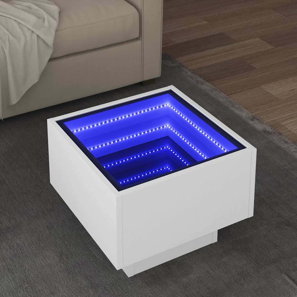 vidaXL Side Table with LED White 40x40x30 cm Engineered Wood