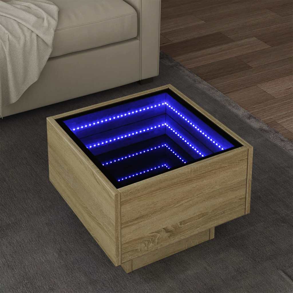 vidaXL Side Table with LED Sonoma Oak 40x40x30 cm Engineered Wood