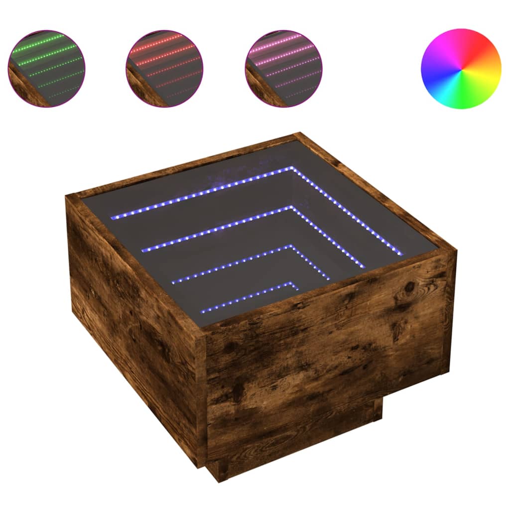 vidaXL Side Table with LED Smoked Oak 40x40x30 cm Engineered Wood