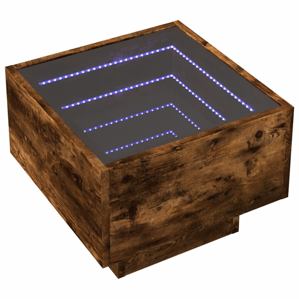 vidaXL Side Table with LED Smoked Oak 40x40x30 cm Engineered Wood