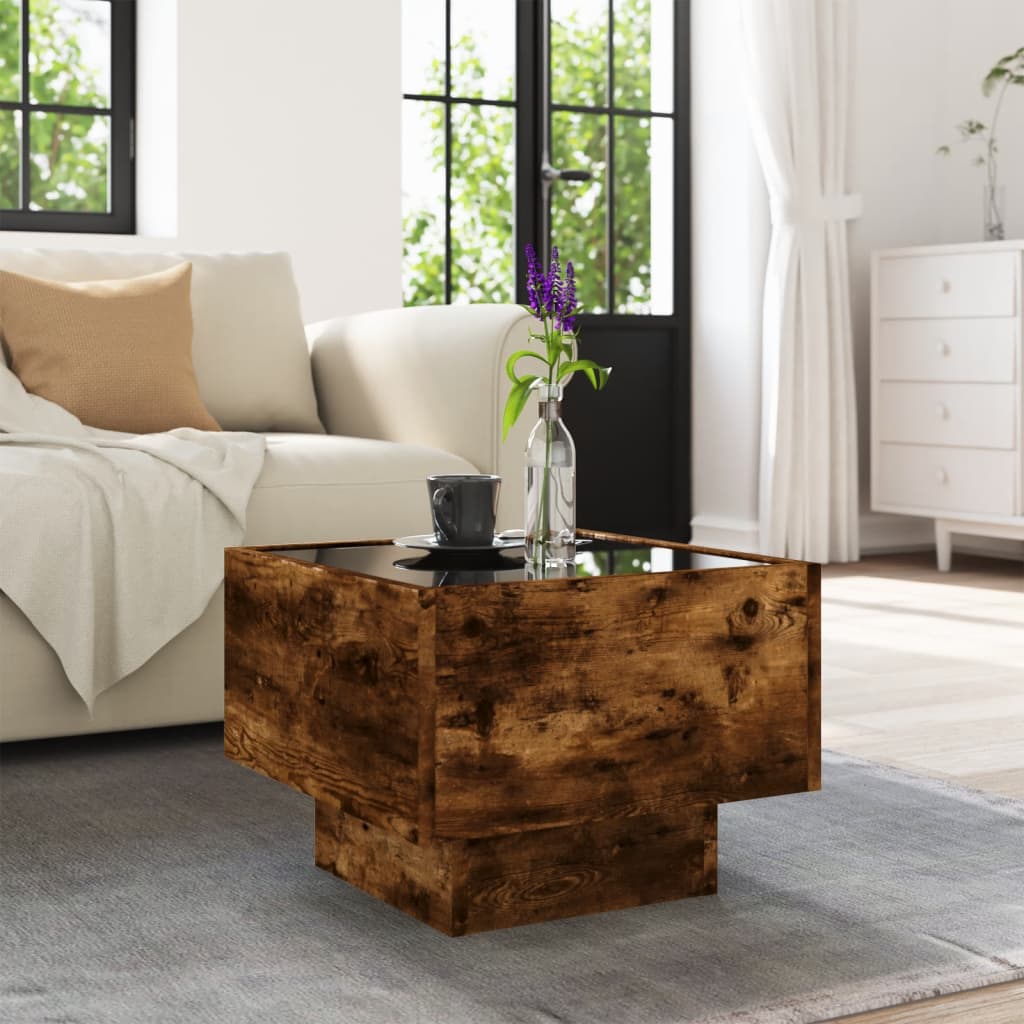 vidaXL Side Table with LED Smoked Oak 40x40x30 cm Engineered Wood