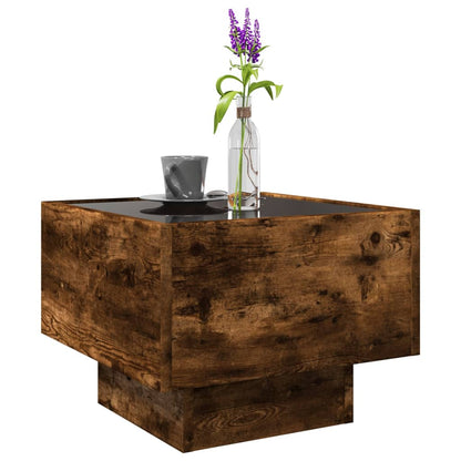vidaXL Side Table with LED Smoked Oak 40x40x30 cm Engineered Wood