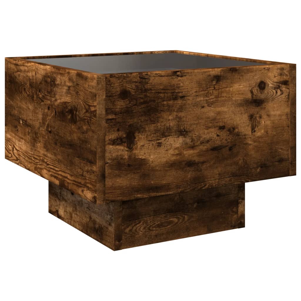 vidaXL Side Table with LED Smoked Oak 40x40x30 cm Engineered Wood