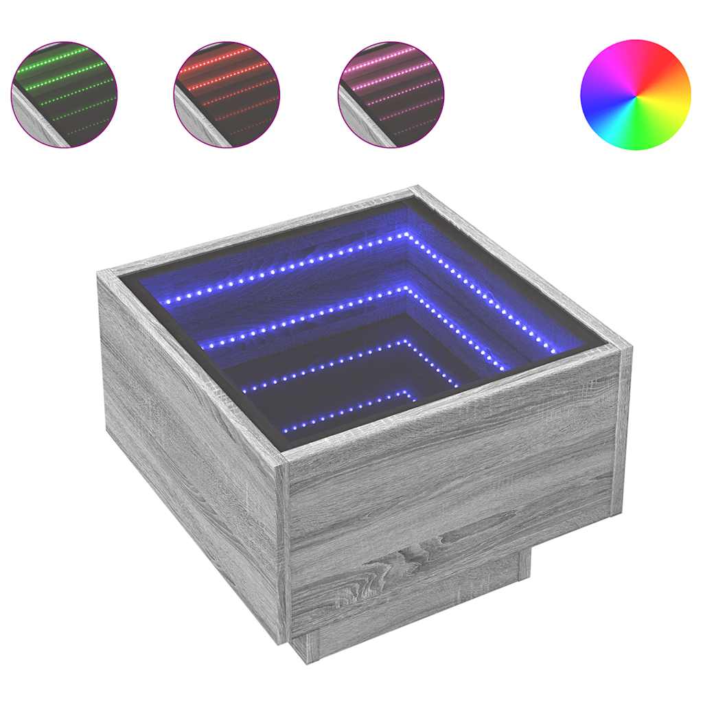 vidaXL Side Table with LED Grey Sonoma 40x40x30 cm Engineered Wood