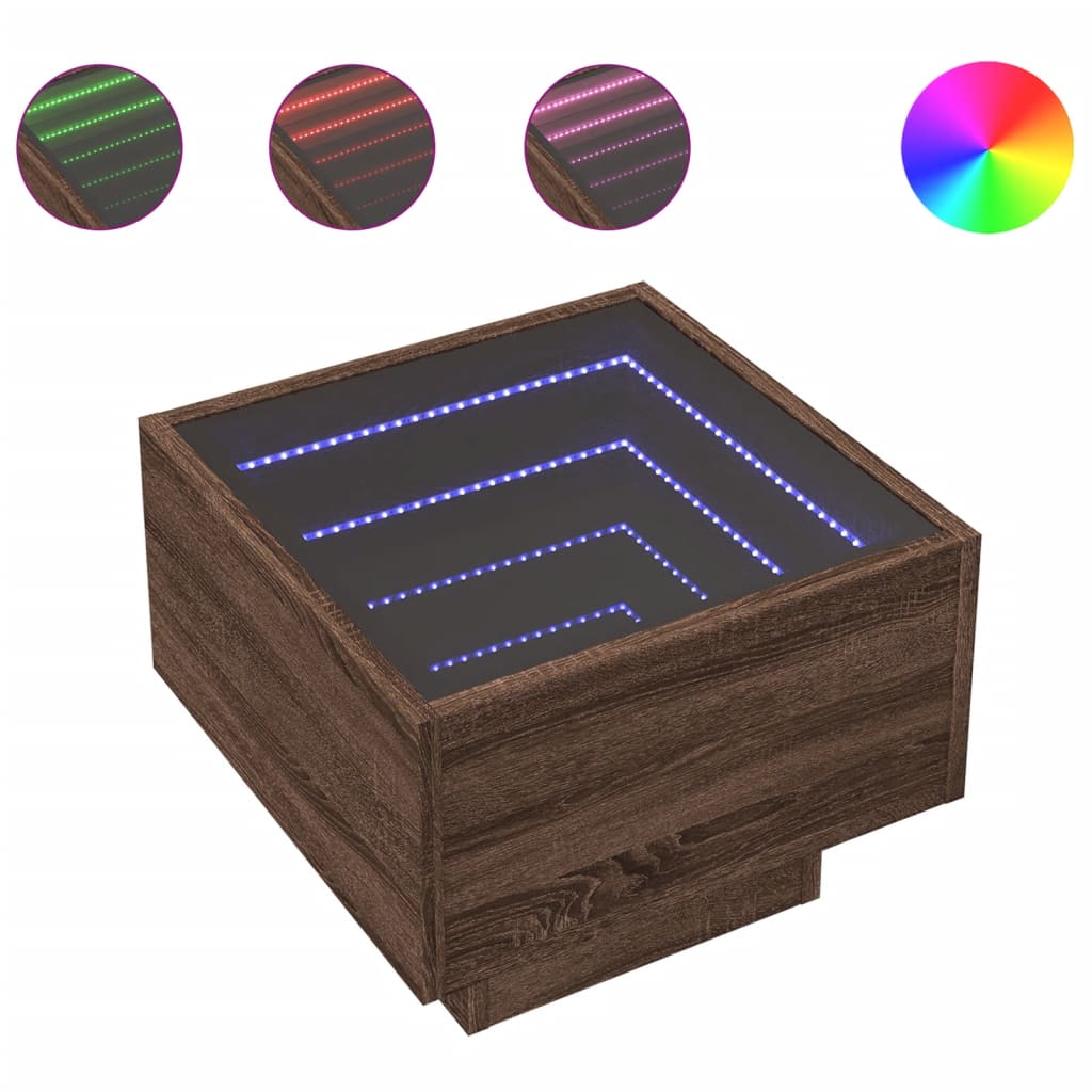 vidaXL Side Table with LED Brown Oak 40x40x30 cm Engineered Wood
