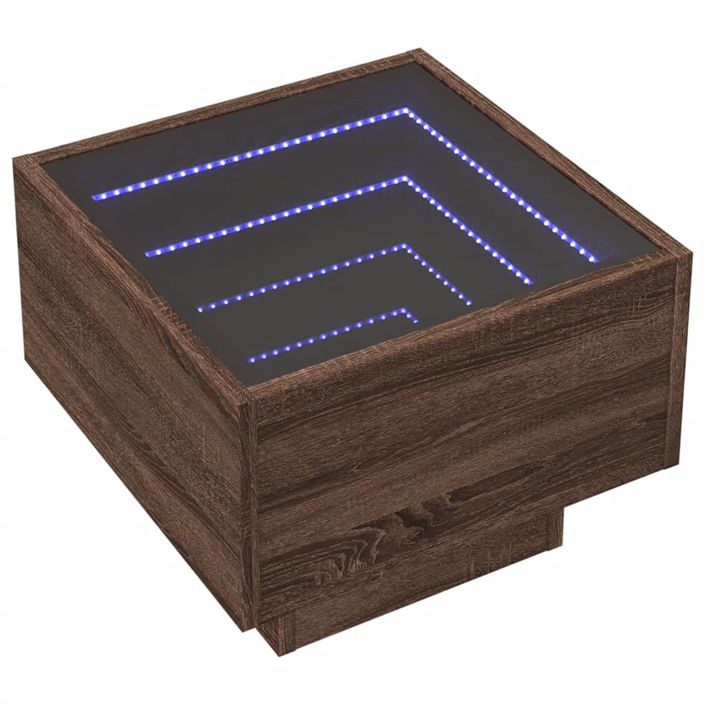 vidaXL Side Table with LED Brown Oak 40x40x30 cm Engineered Wood