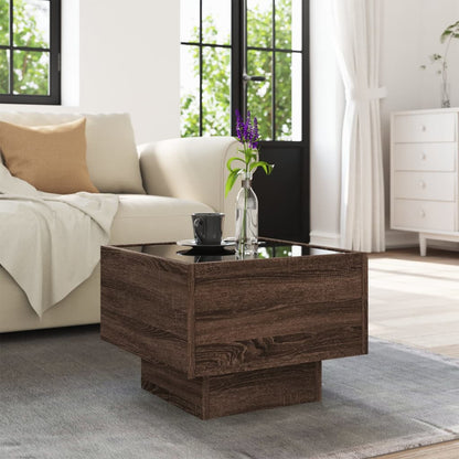 vidaXL Side Table with LED Brown Oak 40x40x30 cm Engineered Wood