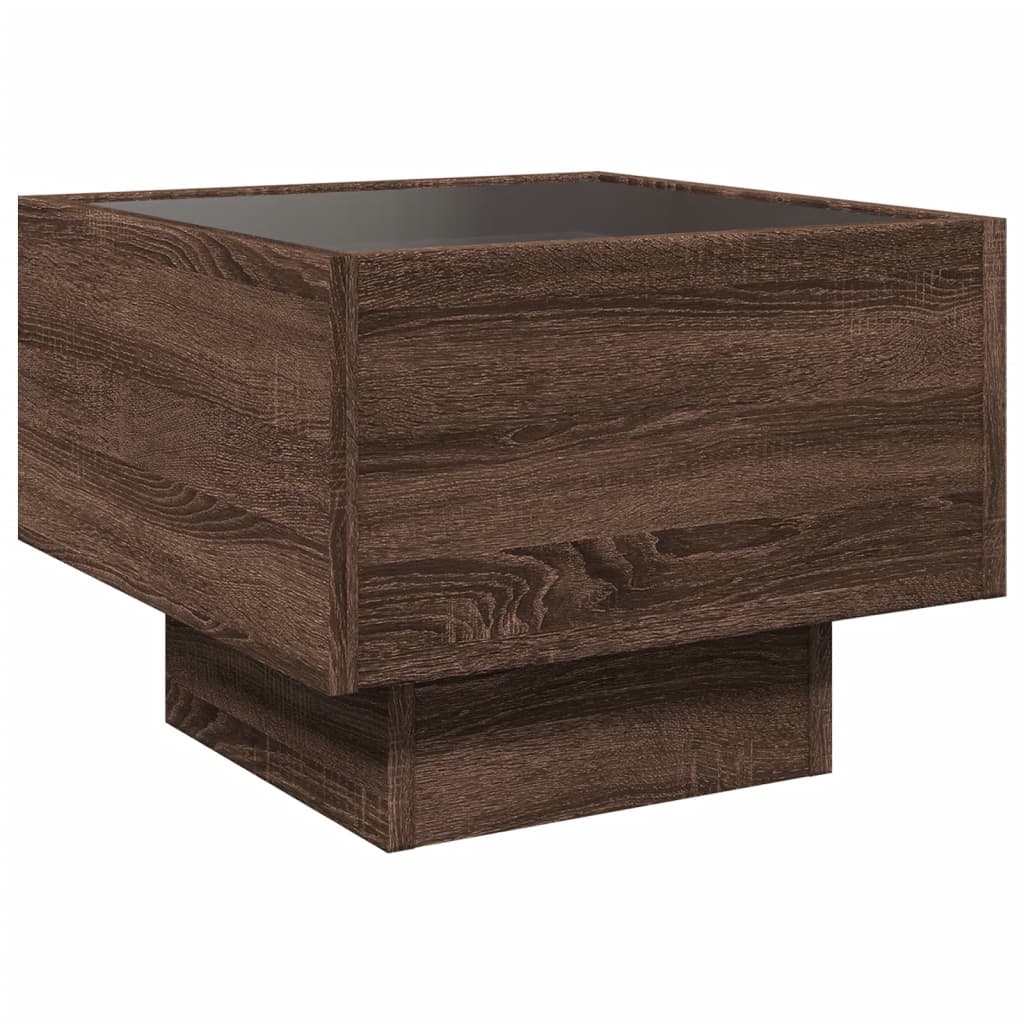 vidaXL Side Table with LED Brown Oak 40x40x30 cm Engineered Wood