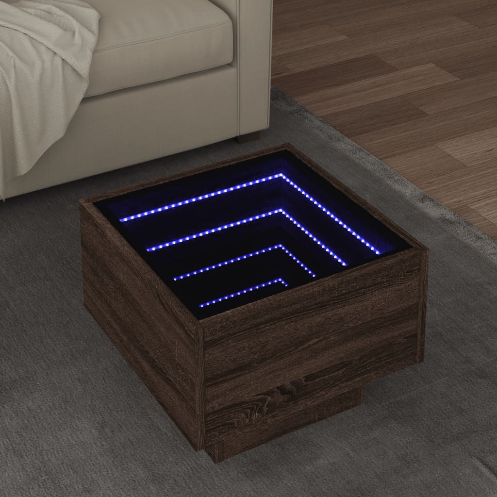 vidaXL Side Table with LED Brown Oak 40x40x30 cm Engineered Wood