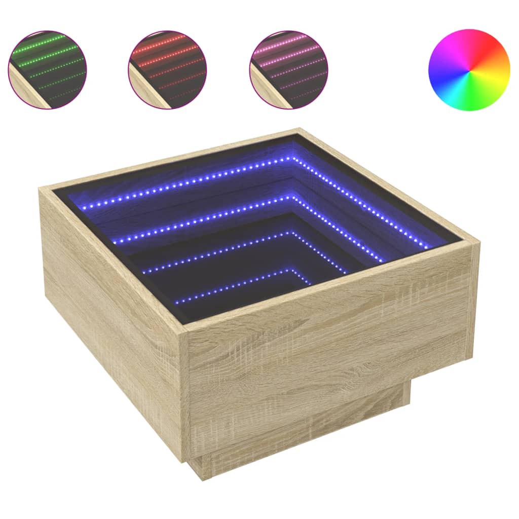 vidaXL Coffee Table with LED Sonoma Oak 50x50x30 cm Engineered Wood
