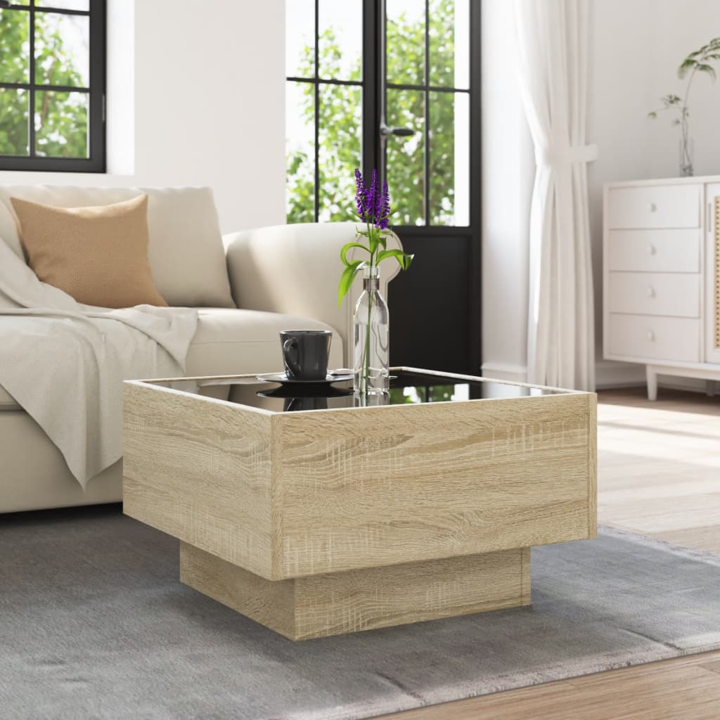 vidaXL Coffee Table with LED Sonoma Oak 50x50x30 cm Engineered Wood