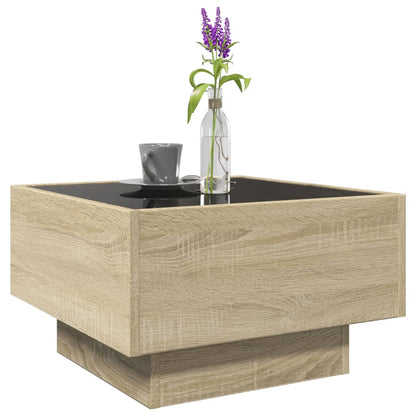 vidaXL Coffee Table with LED Sonoma Oak 50x50x30 cm Engineered Wood