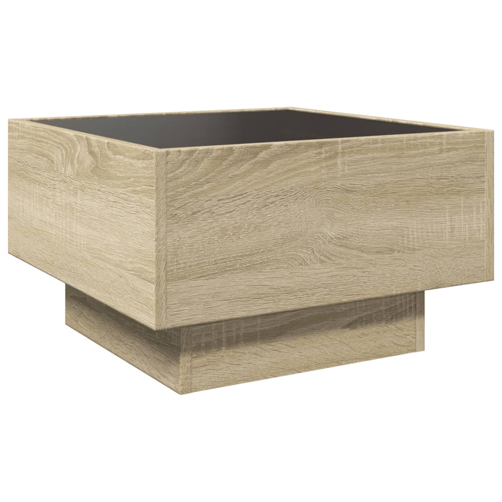 vidaXL Coffee Table with LED Sonoma Oak 50x50x30 cm Engineered Wood