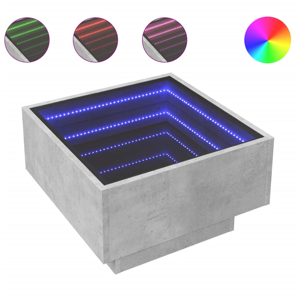 vidaXL Coffee Table with LED Concrete Grey 50x50x30 cm Engineered Wood