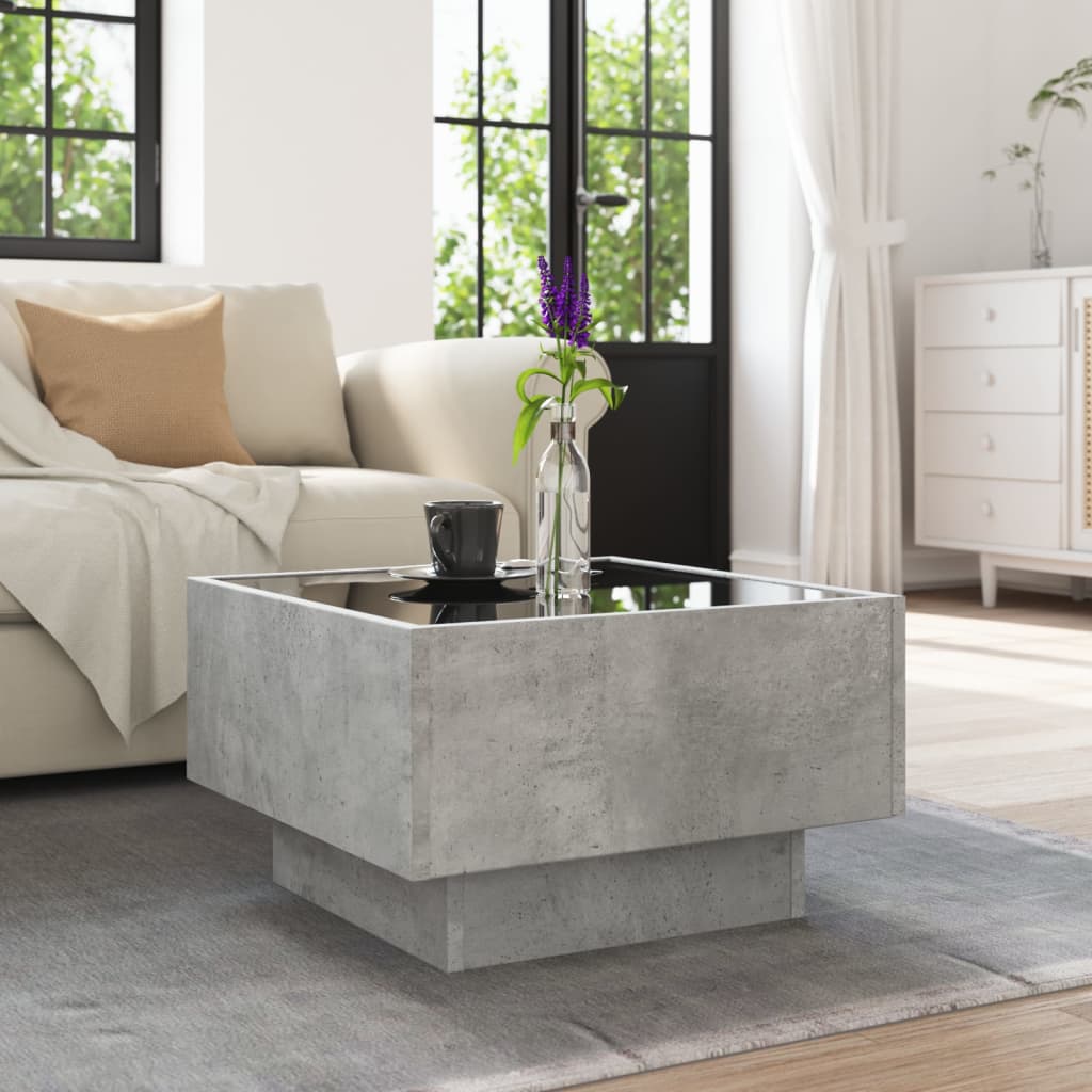 vidaXL Coffee Table with LED Concrete Grey 50x50x30 cm Engineered Wood