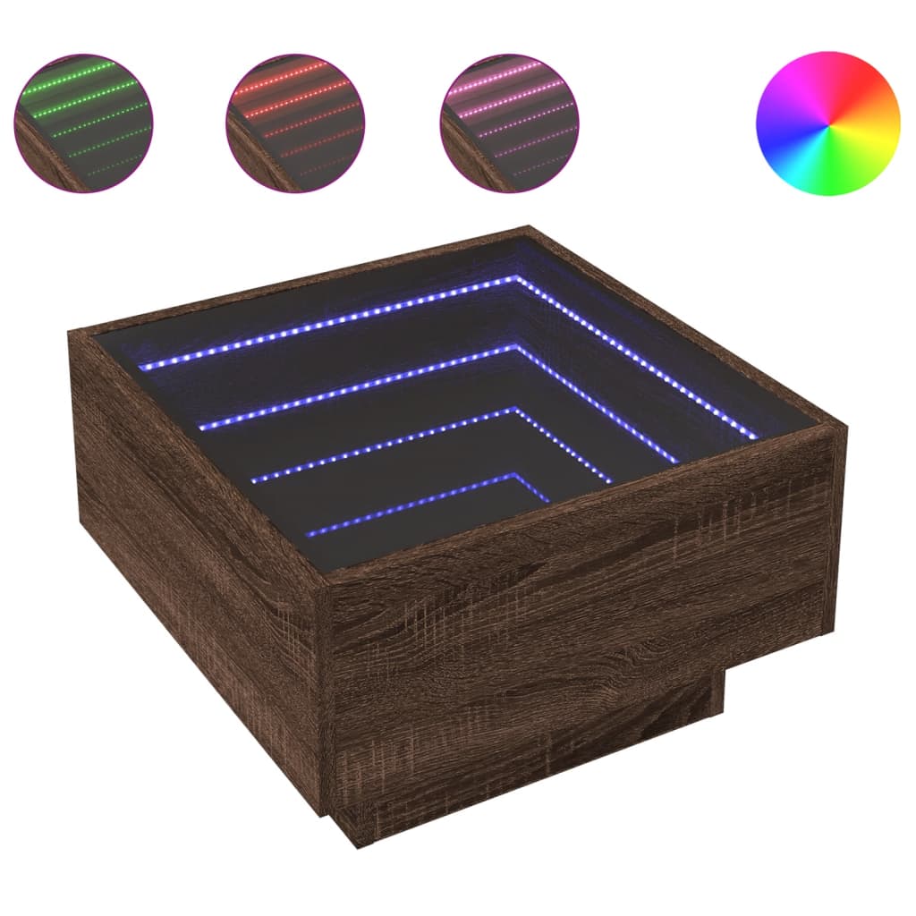 vidaXL Coffee Table with LED Brown Oak 50x50x30 cm Engineered Wood