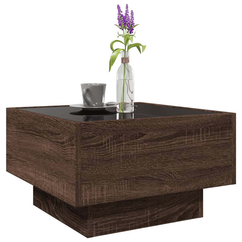 vidaXL Coffee Table with LED Brown Oak 50x50x30 cm Engineered Wood