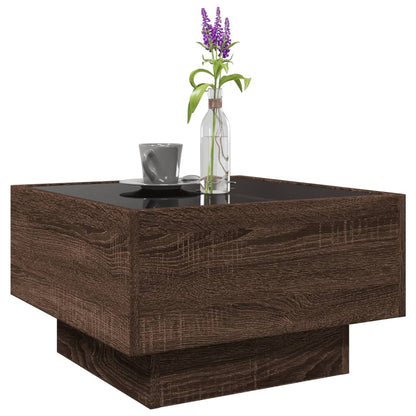 vidaXL Coffee Table with LED Brown Oak 50x50x30 cm Engineered Wood