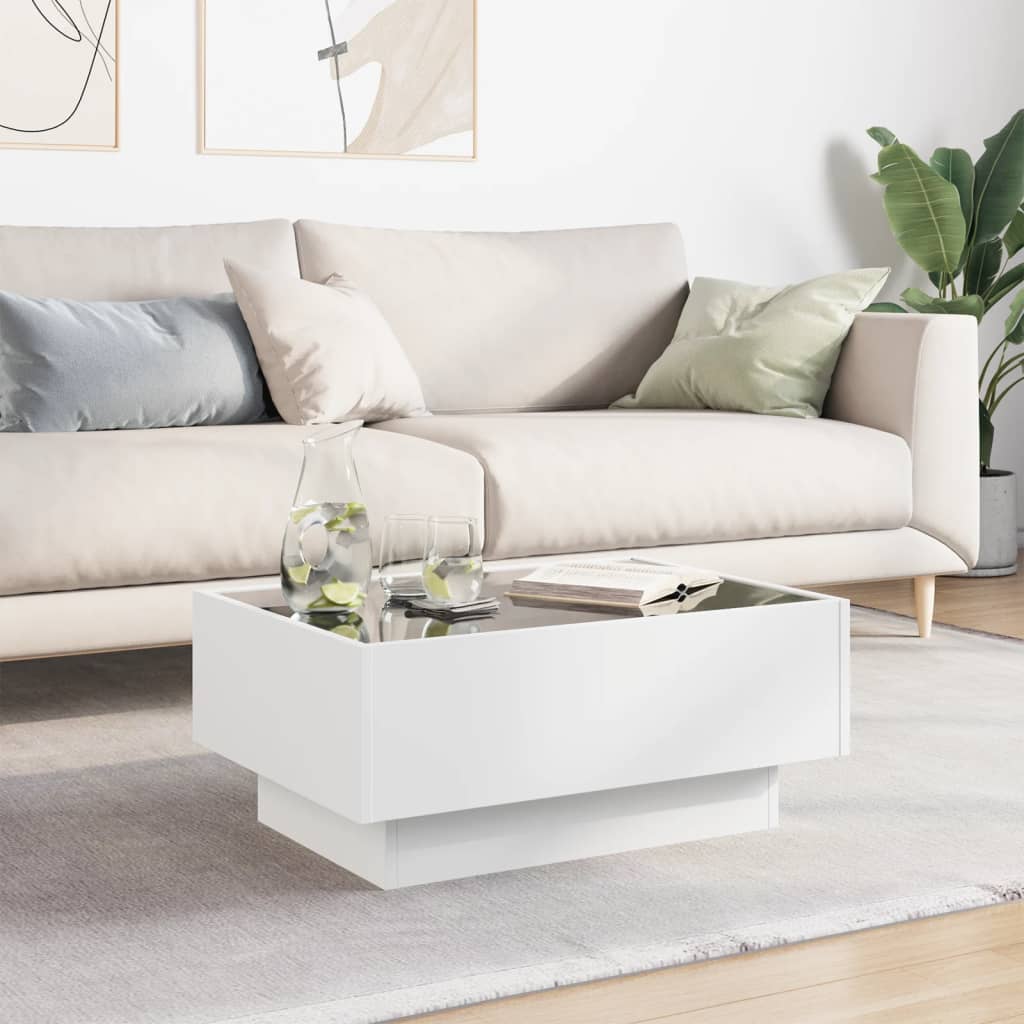 vidaXL Coffee Table with LED White 70x50x30 cm Engineered Wood