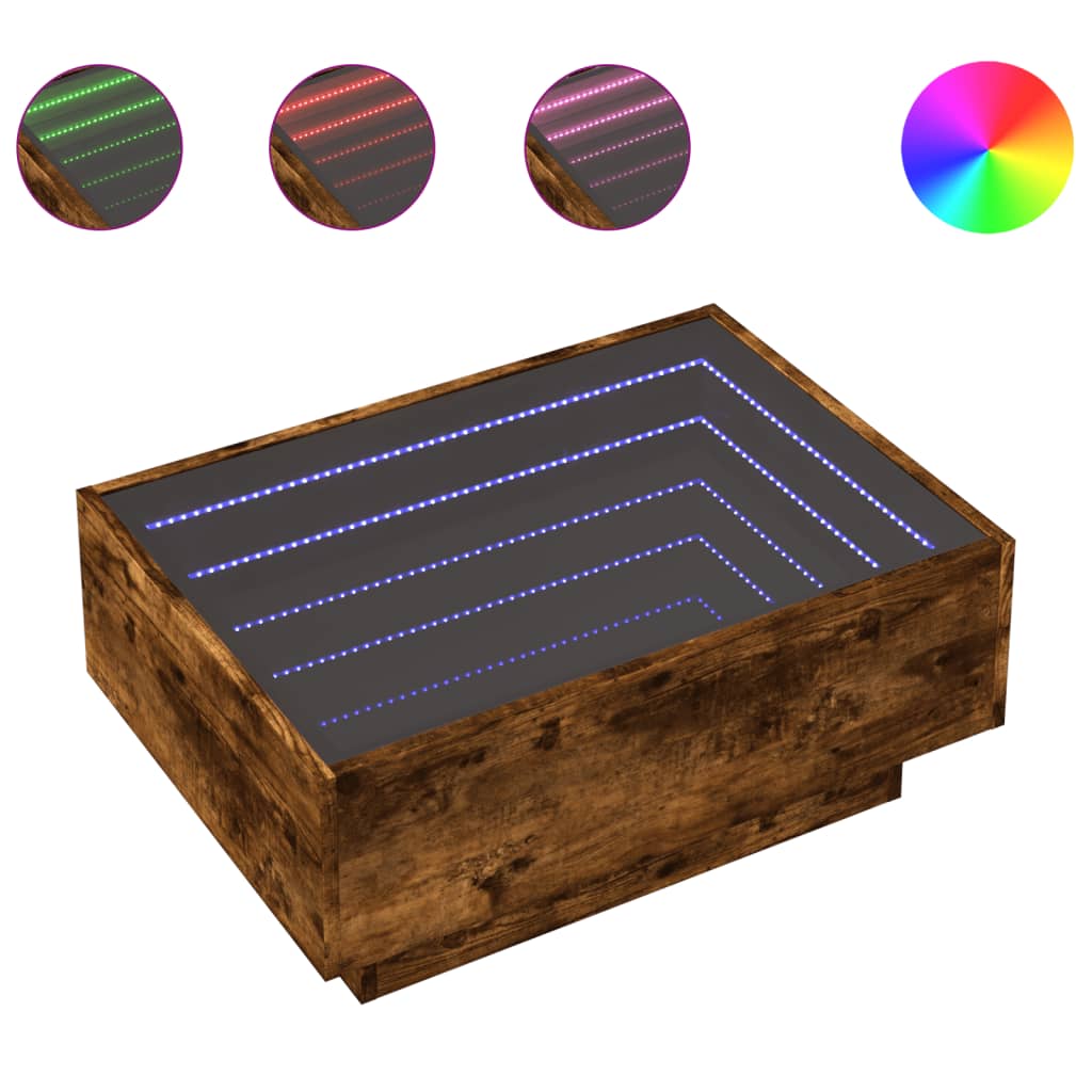 vidaXL Coffee Table with LED Smoked Oak 70x50x30 cm Engineered Wood