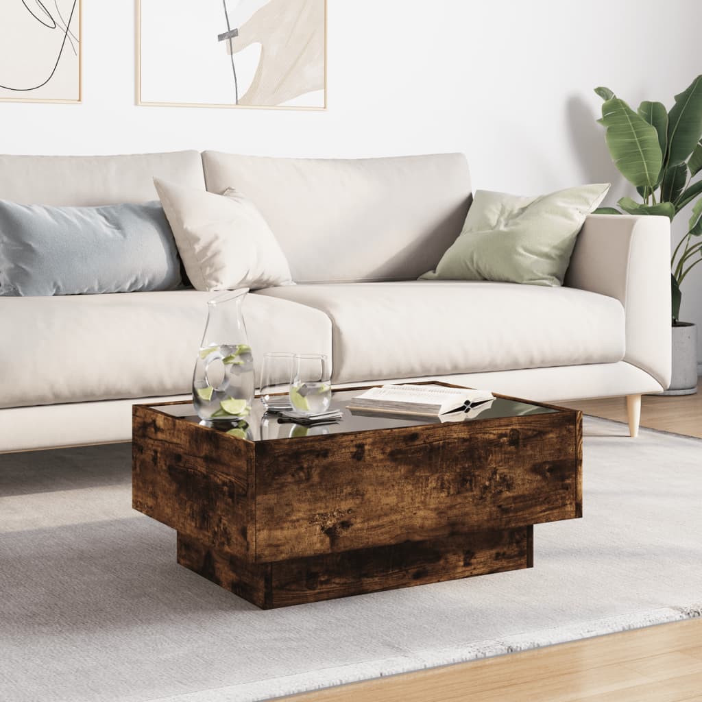 vidaXL Coffee Table with LED Smoked Oak 70x50x30 cm Engineered Wood