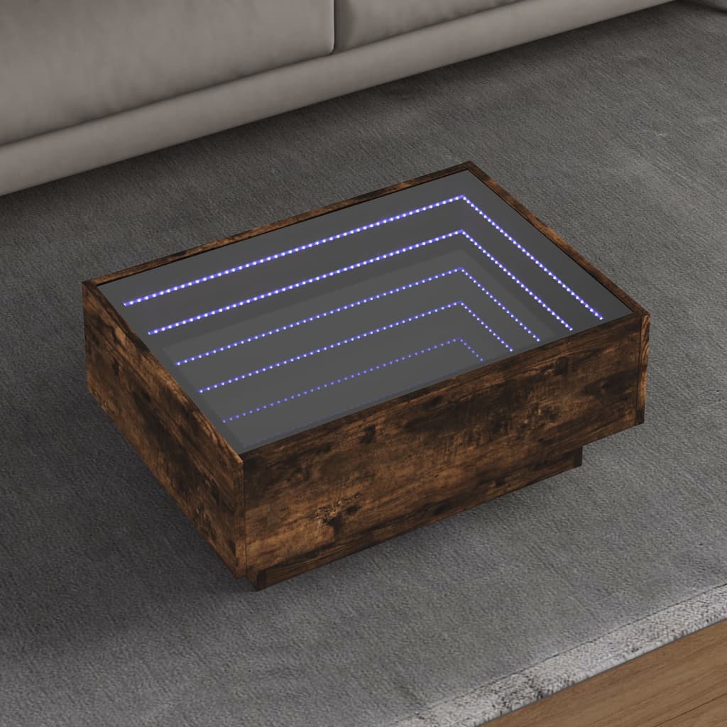 vidaXL Coffee Table with LED Smoked Oak 70x50x30 cm Engineered Wood