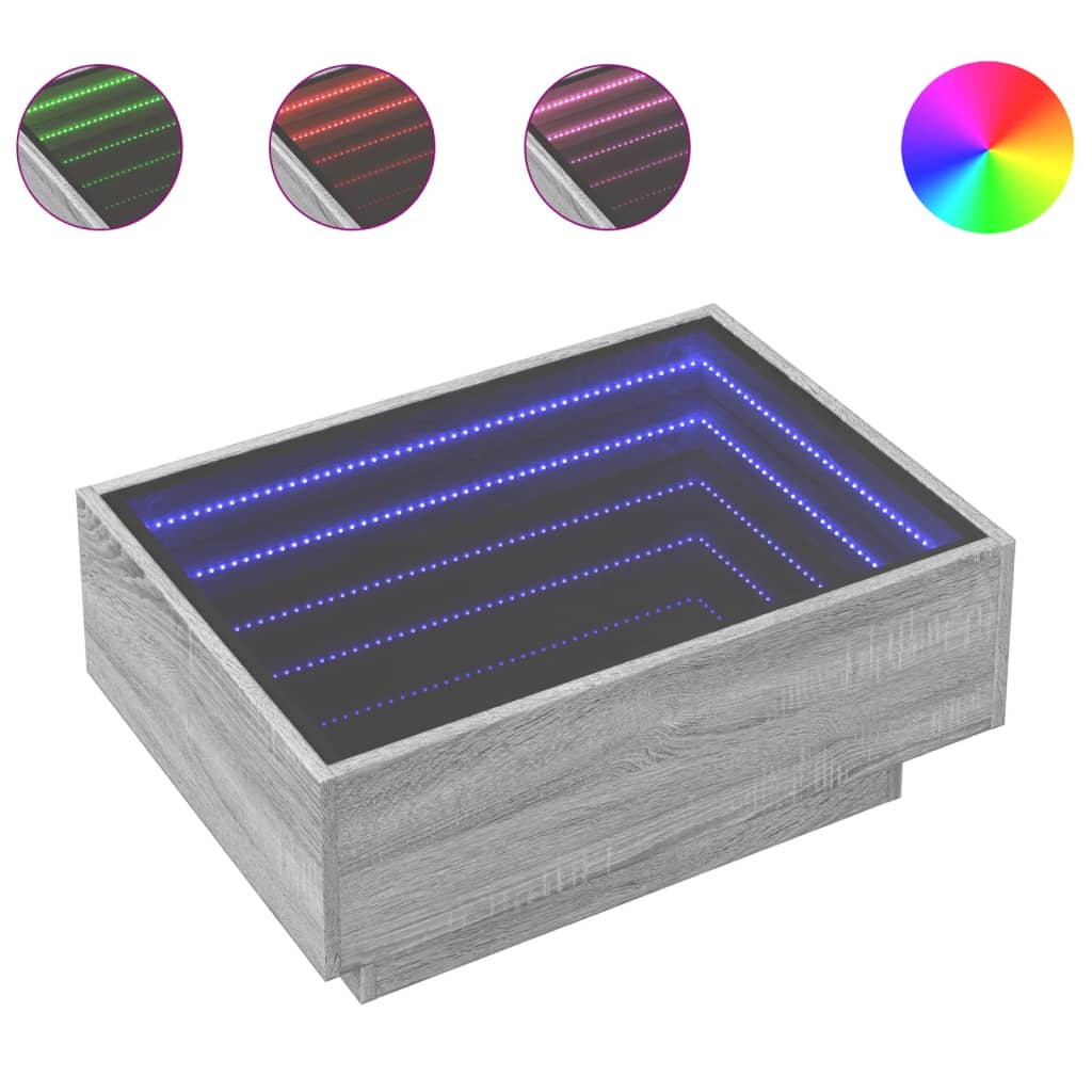 vidaXL Coffee Table with LED Grey Sonoma 70x50x30 cm Engineered Wood
