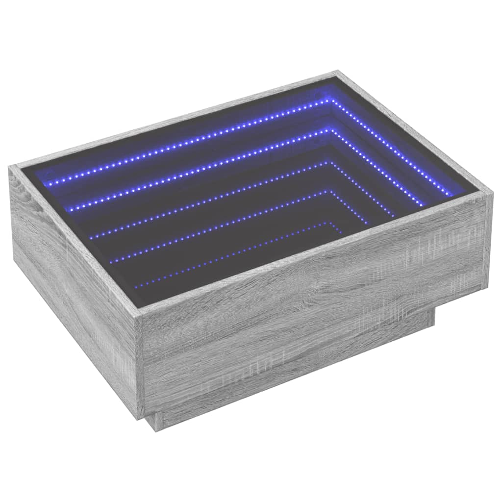 vidaXL Coffee Table with LED Grey Sonoma 70x50x30 cm Engineered Wood