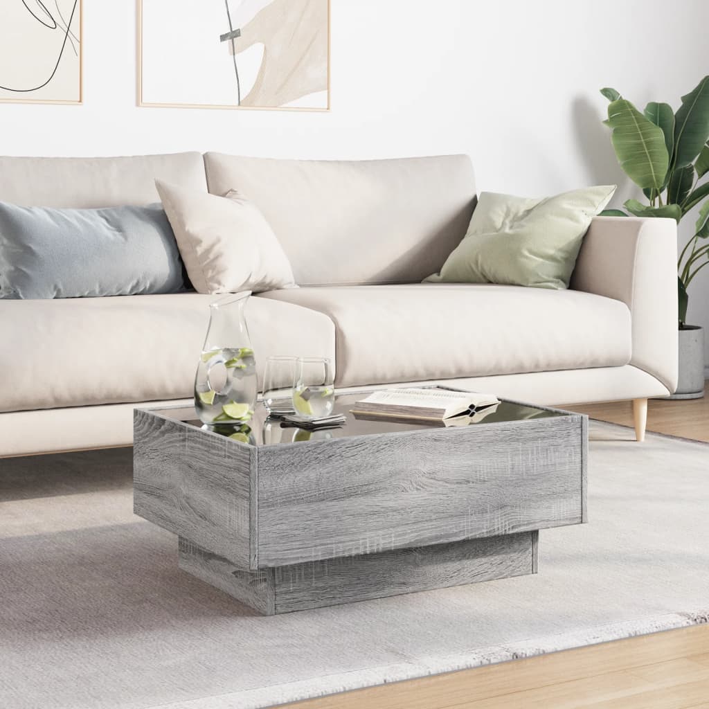 vidaXL Coffee Table with LED Grey Sonoma 70x50x30 cm Engineered Wood