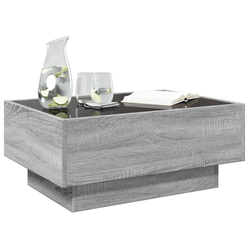 vidaXL Coffee Table with LED Grey Sonoma 70x50x30 cm Engineered Wood