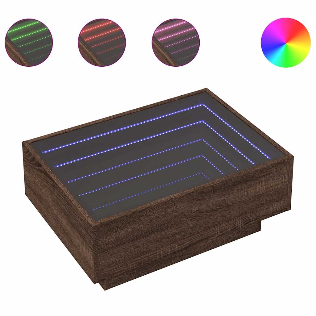 vidaXL Coffee Table with LED Brown Oak 70x50x30 cm Engineered Wood