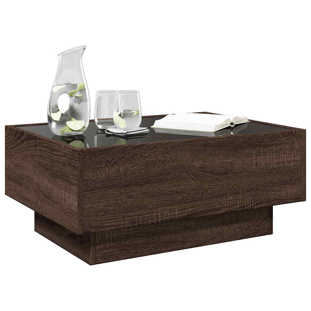 vidaXL Coffee Table with LED Brown Oak 70x50x30 cm Engineered Wood