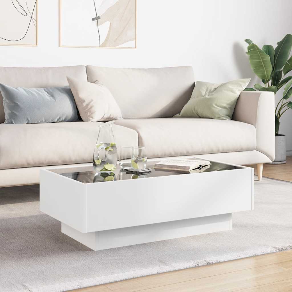 vidaXL Coffee Table with LED White 90x50x30 cm Engineered Wood