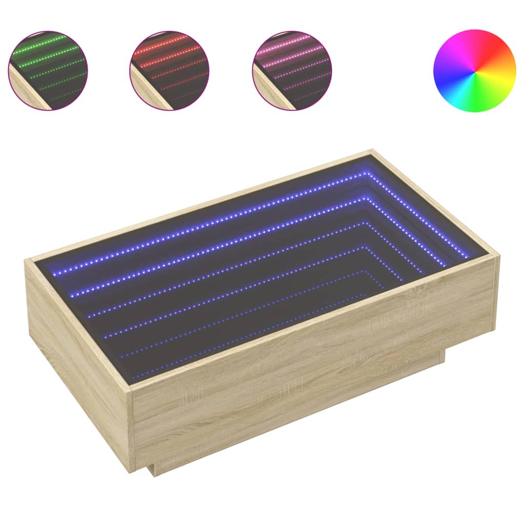 vidaXL Coffee Table with LED Sonoma Oak 90x50x30 cm Engineered Wood