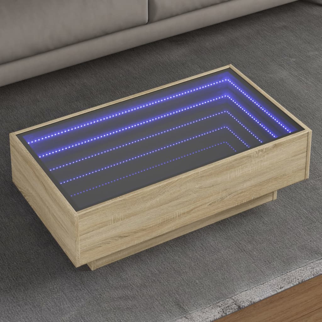 vidaXL Coffee Table with LED Sonoma Oak 90x50x30 cm Engineered Wood