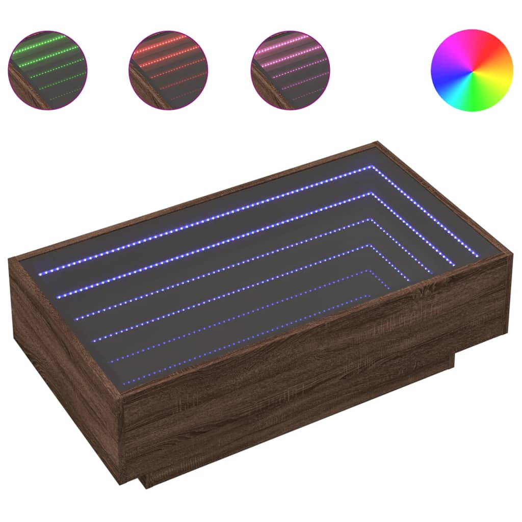 vidaXL Coffee Table with LED Brown Oak 90x50x30 cm Engineered Wood