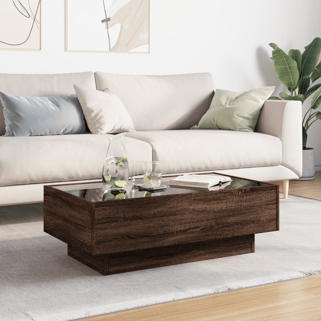 vidaXL Coffee Table with LED Brown Oak 90x50x30 cm Engineered Wood