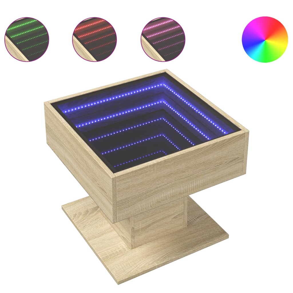 vidaXL Coffee Table with LED Sonoma Oak 50x50x45 cm Engineered Wood