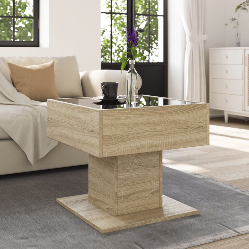 vidaXL Coffee Table with LED Sonoma Oak 50x50x45 cm Engineered Wood