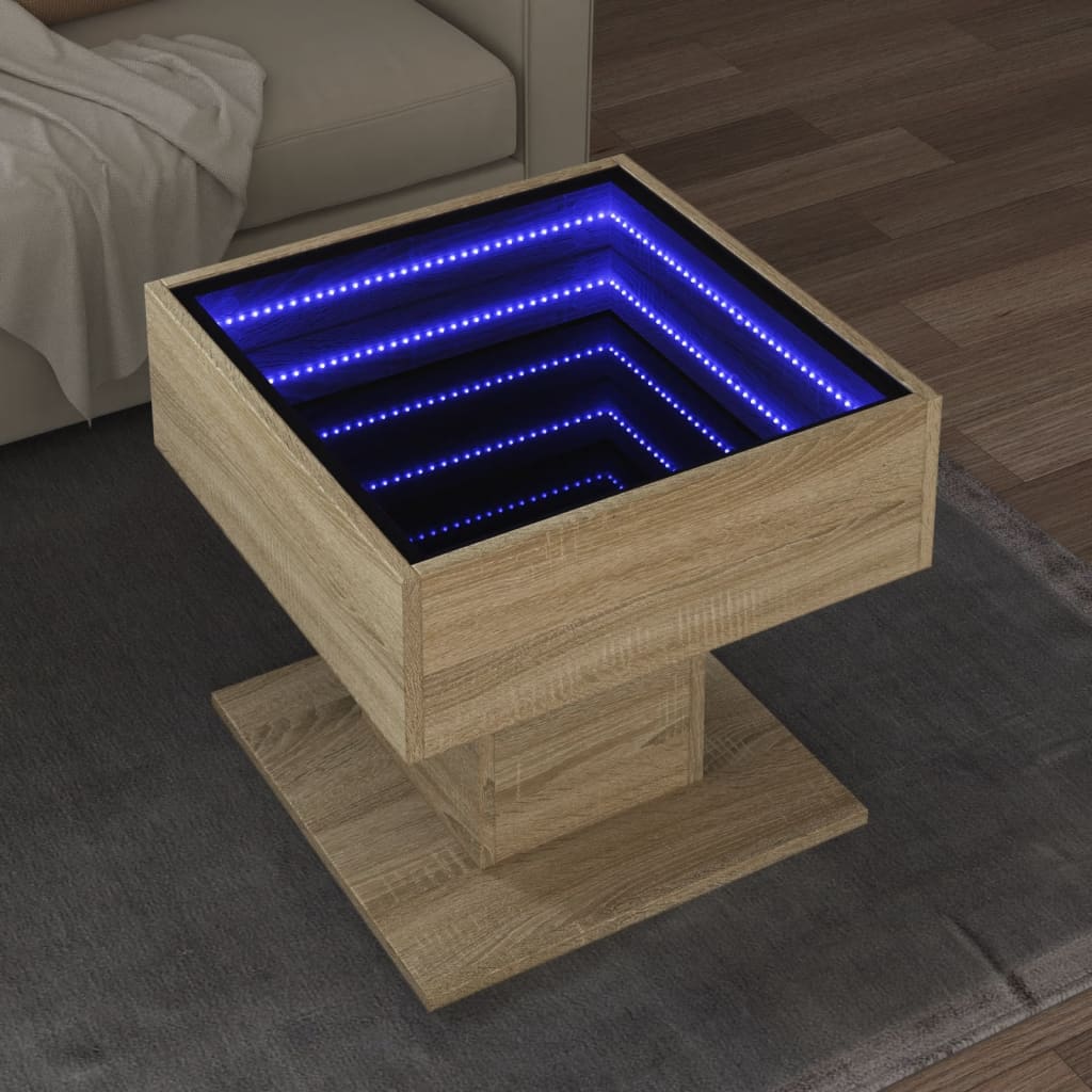 vidaXL Coffee Table with LED Sonoma Oak 50x50x45 cm Engineered Wood