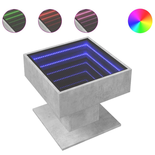 vidaXL Coffee Table with LED Concrete Grey 50x50x45 cm Engineered Wood