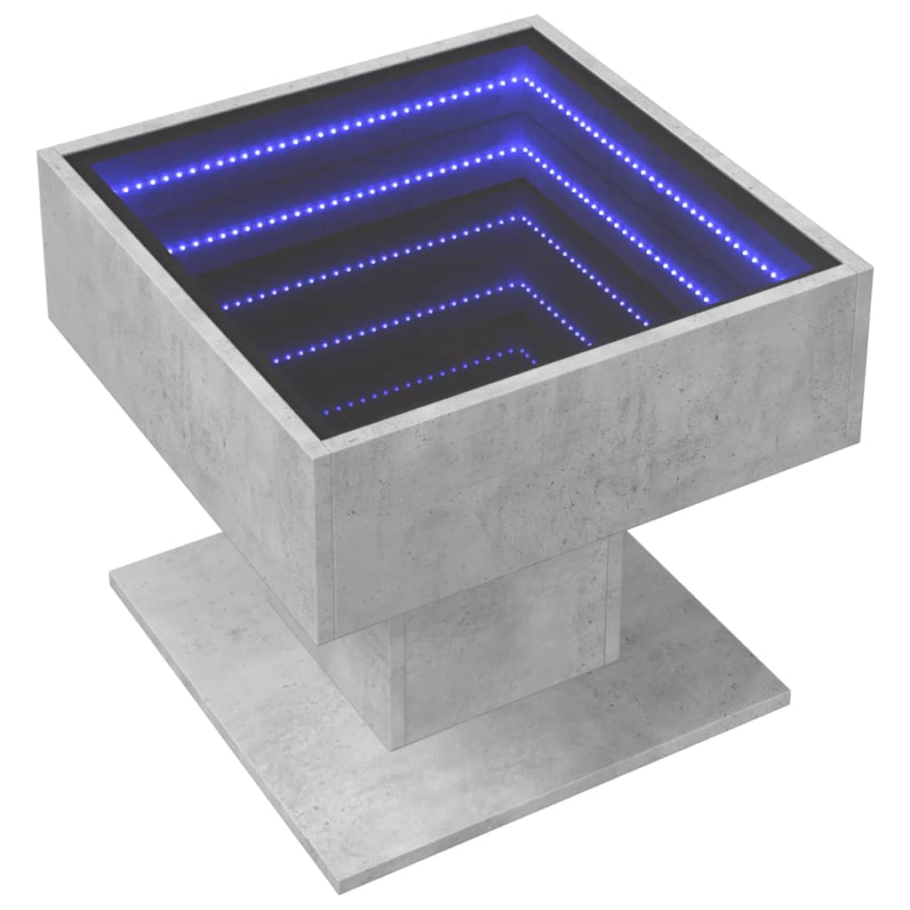 vidaXL Coffee Table with LED Concrete Grey 50x50x45 cm Engineered Wood