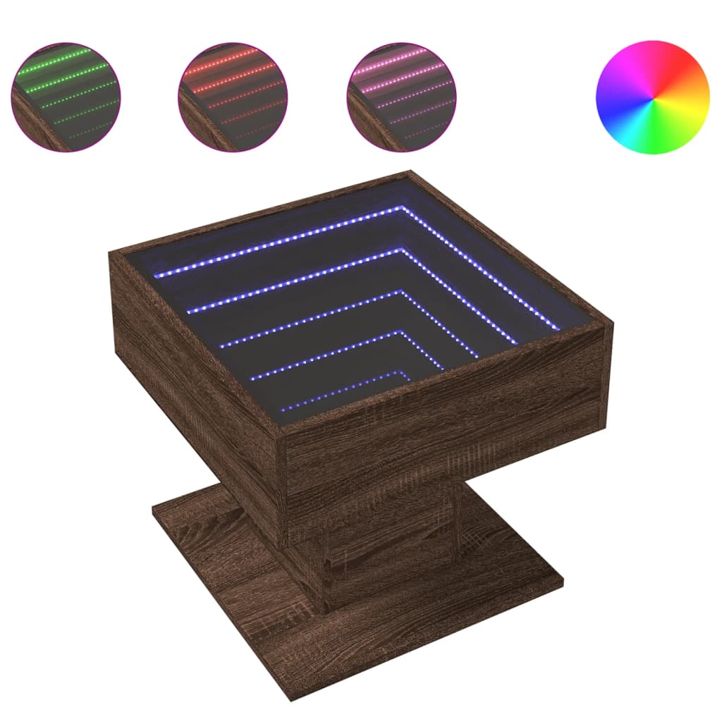 vidaXL Coffee Table with LED Brown Oak 50x50x45 cm Engineered Wood