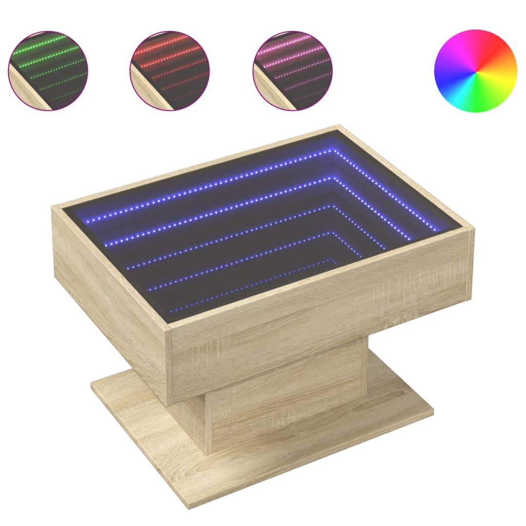 vidaXL Coffee Table with LED Sonoma Oak 70x50x45 cm Engineered Wood